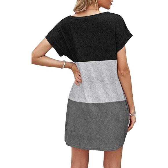 Women Medium Colorblock Short Sleeve T-Shirt Mini Dress Casual Summer Tunic - Picture 9 of 9